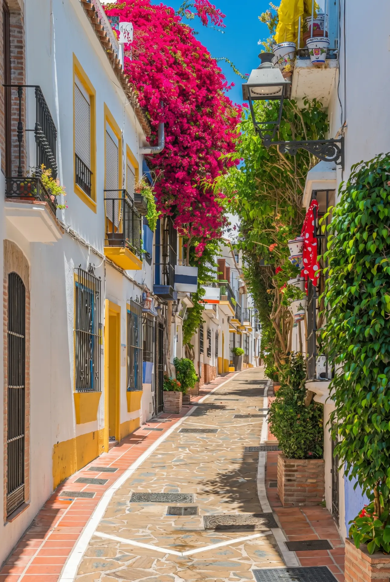 Flower-draped street in Estepona old town