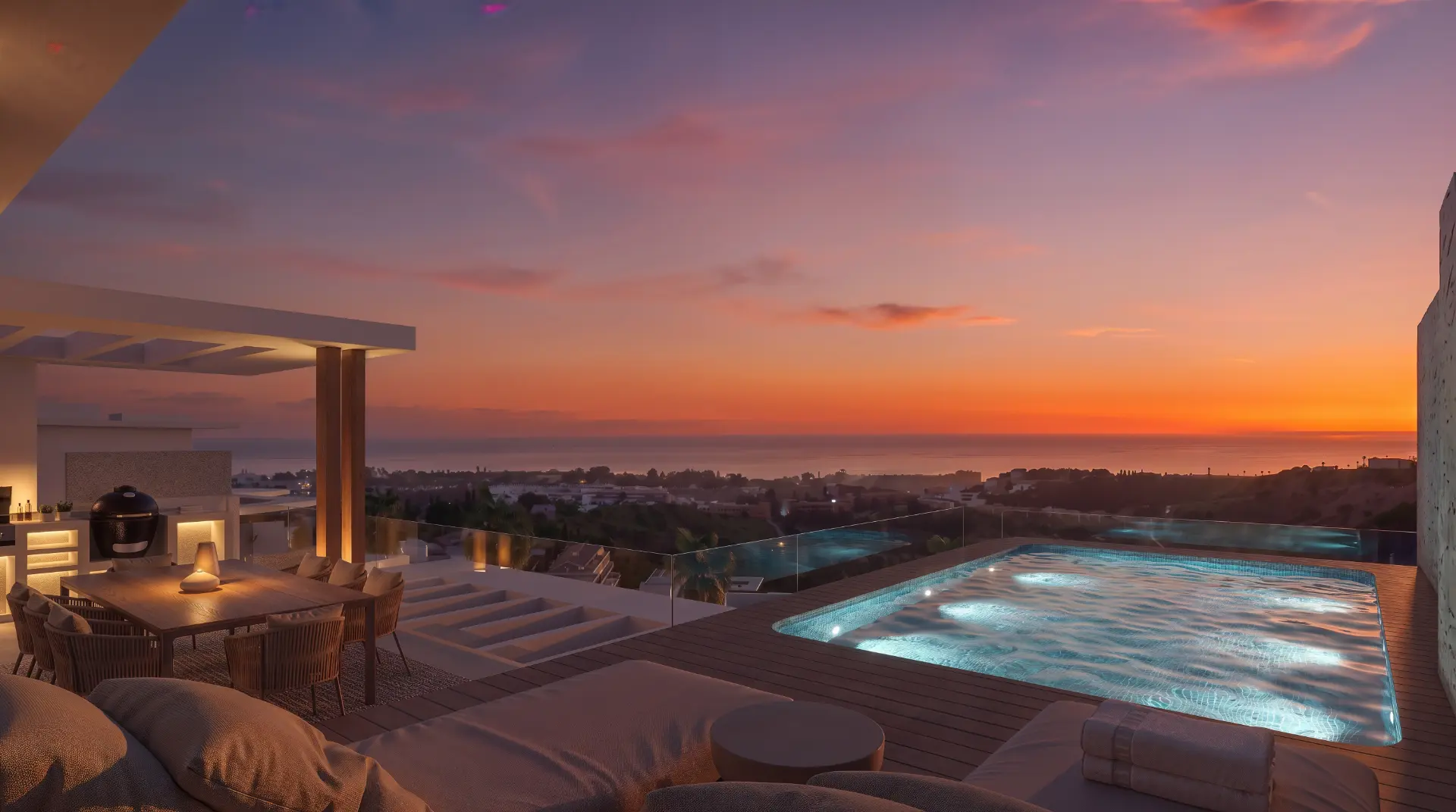 Terrace overlooking the Mediterranean at sunset
